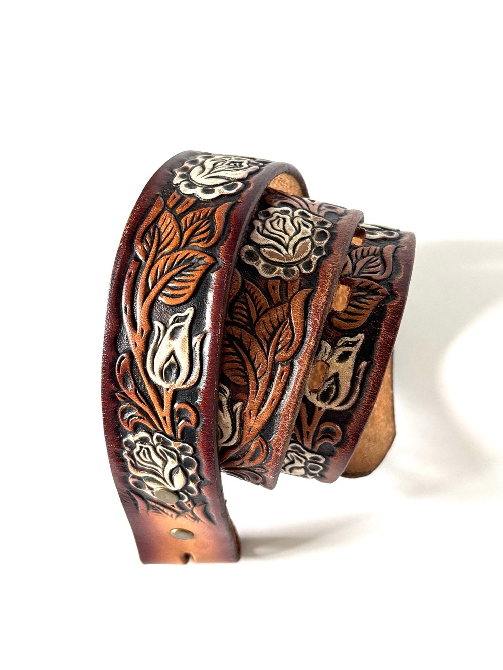 Leather Belt Country Western Embossed Tooled Roses Brazos Joe Size 32 Cowgirl